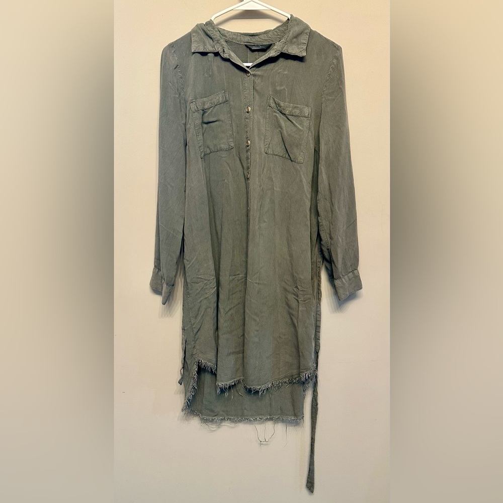 Mile Gabrielle Olive Long Sleeve Shirt Dress Small